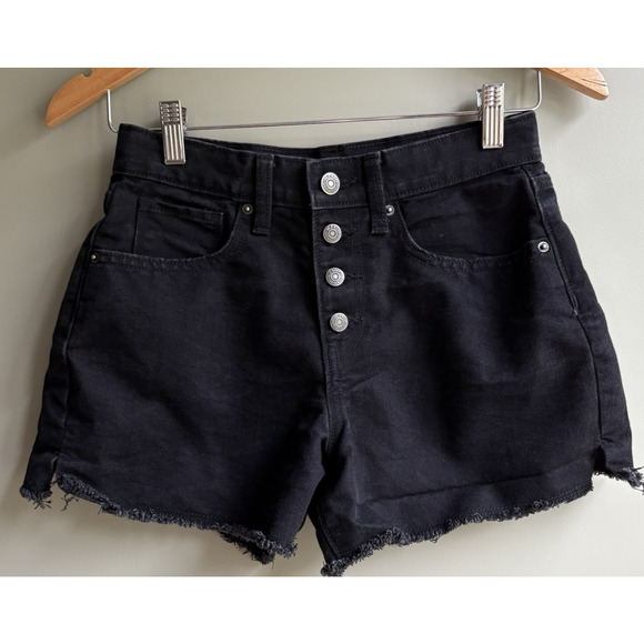 OLD NAVY Girls Sz 14 High Rise Black Denim Shorts Adjustable Waist Button Fly - Picture 1 of 9